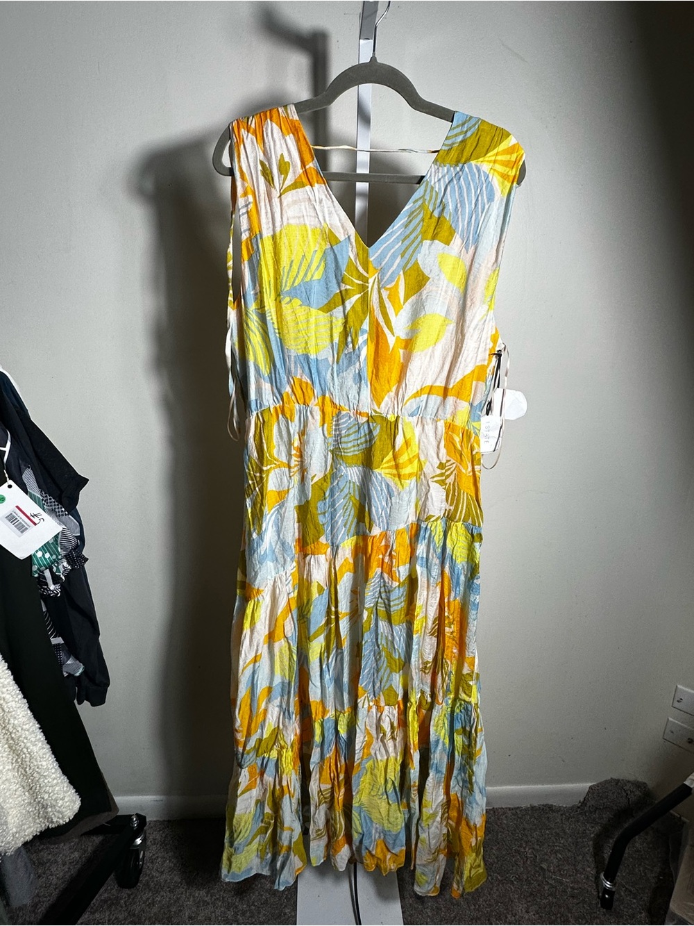 H28. 1.STATE Yellow, Light Blue & White V-Neck Maxi Dress